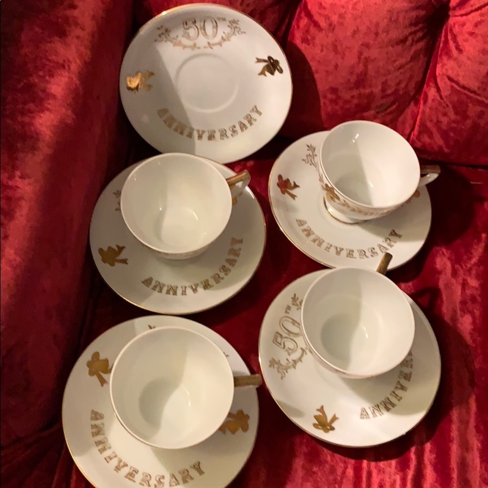 50Th Anniversary Lefton China Coffee Cups/saucers